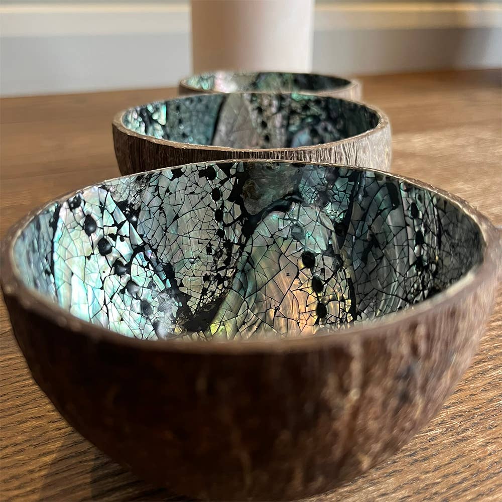 Coconut Shell Bowl with Abalone Inlay