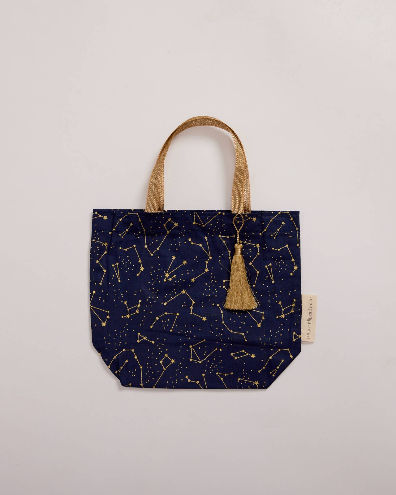 Reusable Fabric Gift Bags Tote Style - Hand-Block Printed Medium - H19cm x W23cm x D9cm / Safari