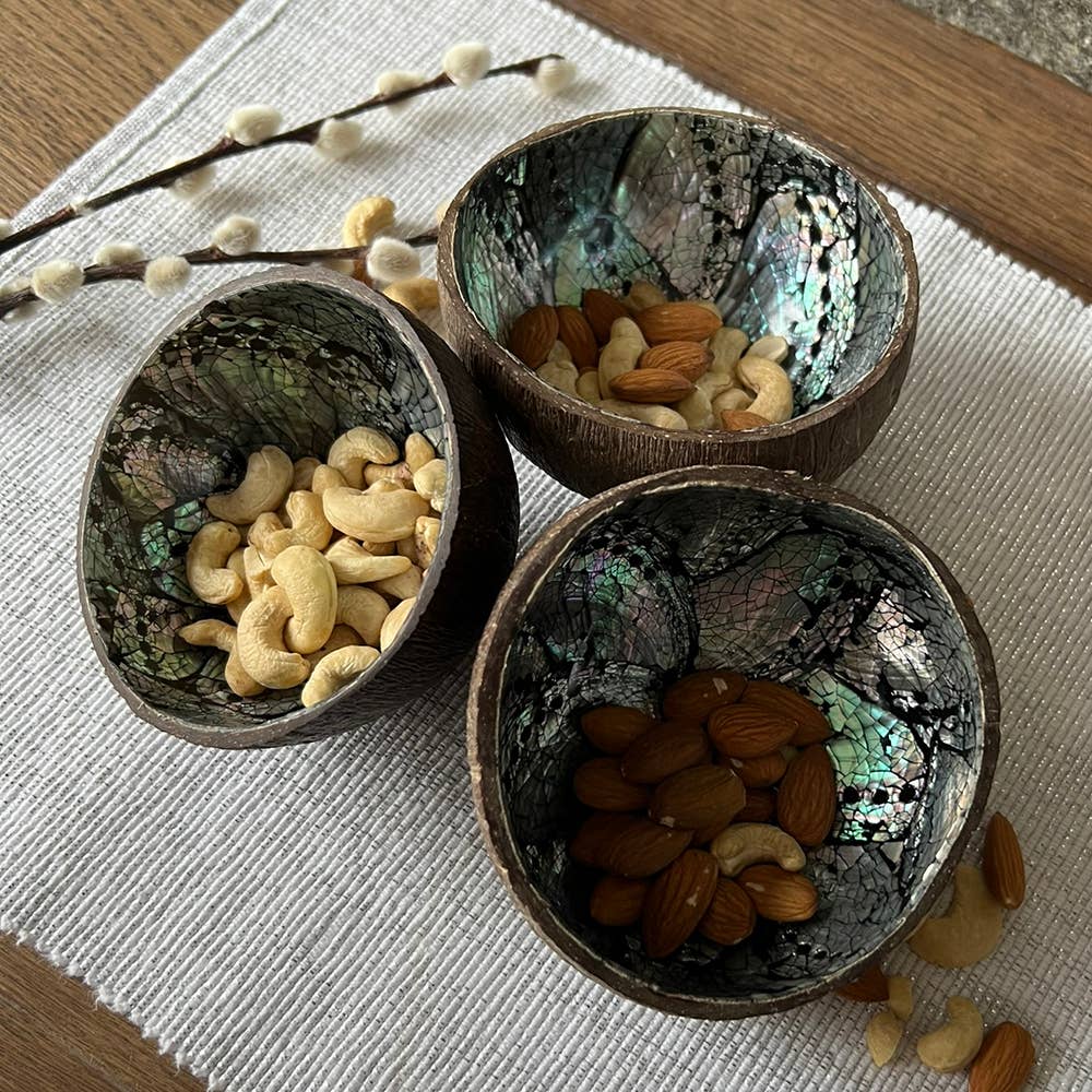 Coconut Shell Bowl with Abalone Inlay