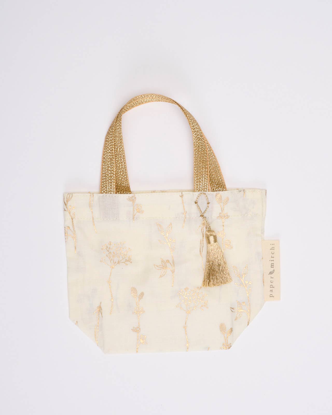 Reusable Fabric Gift Bags Tote Style - Hand-Block Printed Medium - H19cm x W23cm x D9cm / Safari