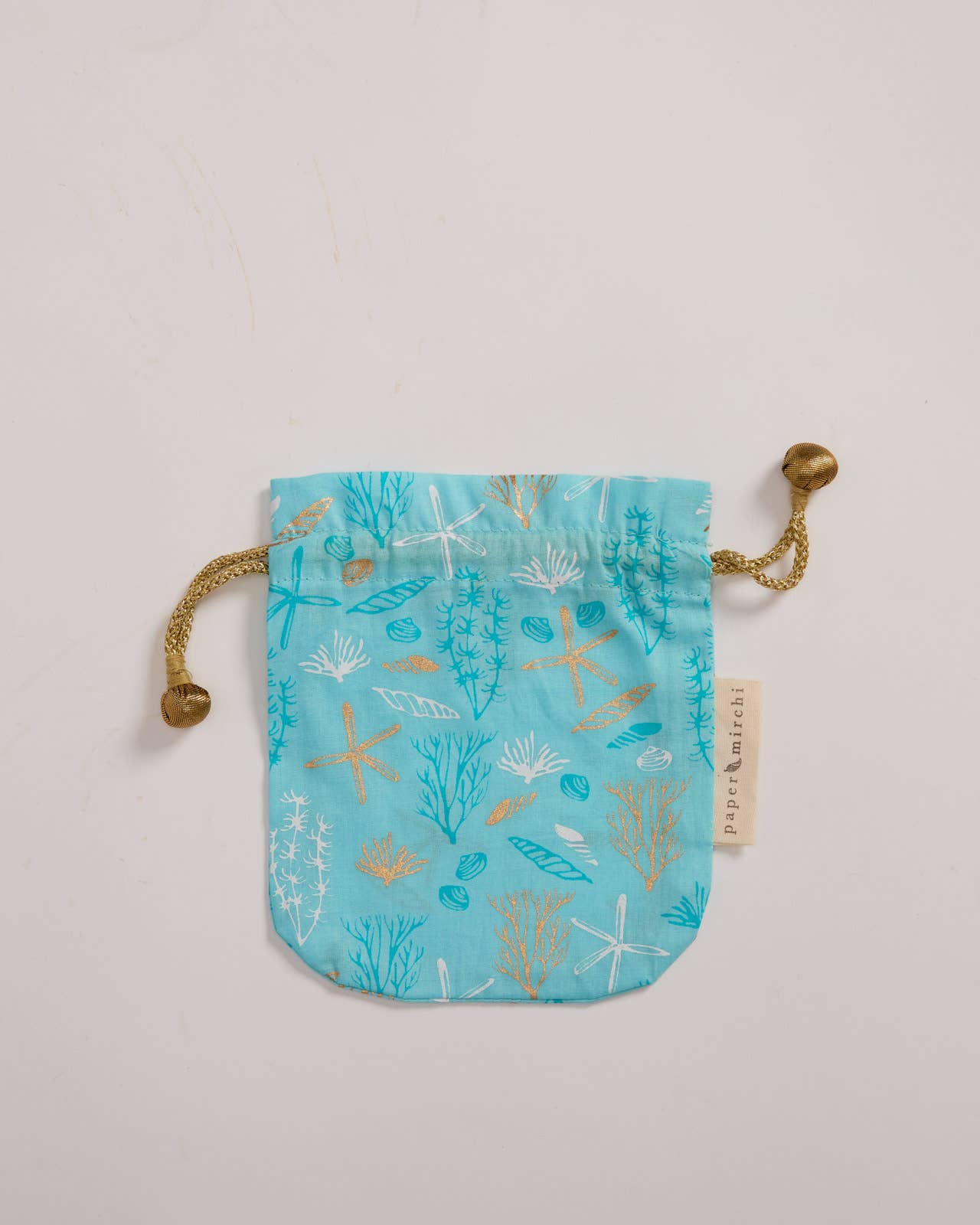 Reusable Fabric Gift Bags Double Drawstring - Hand Block Printed - Large - H33cm x W29cm / Night Sky