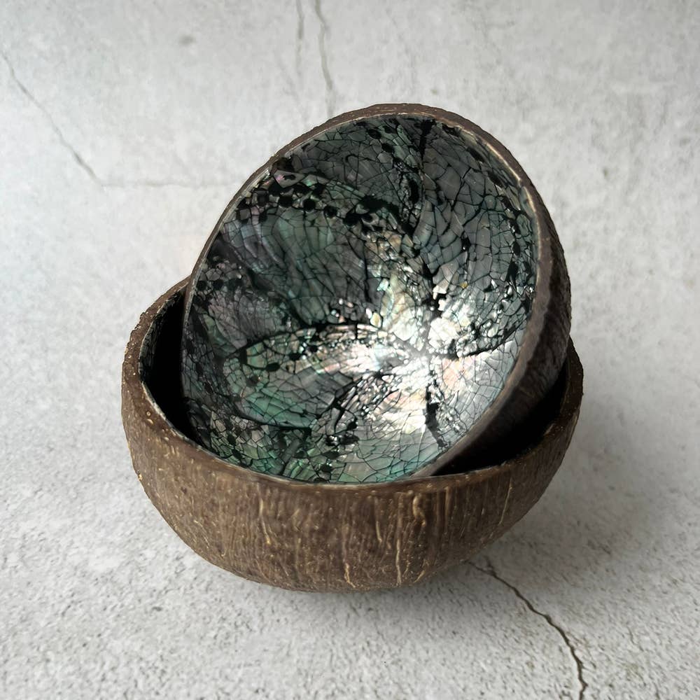 Coconut Shell Bowl with Abalone Inlay