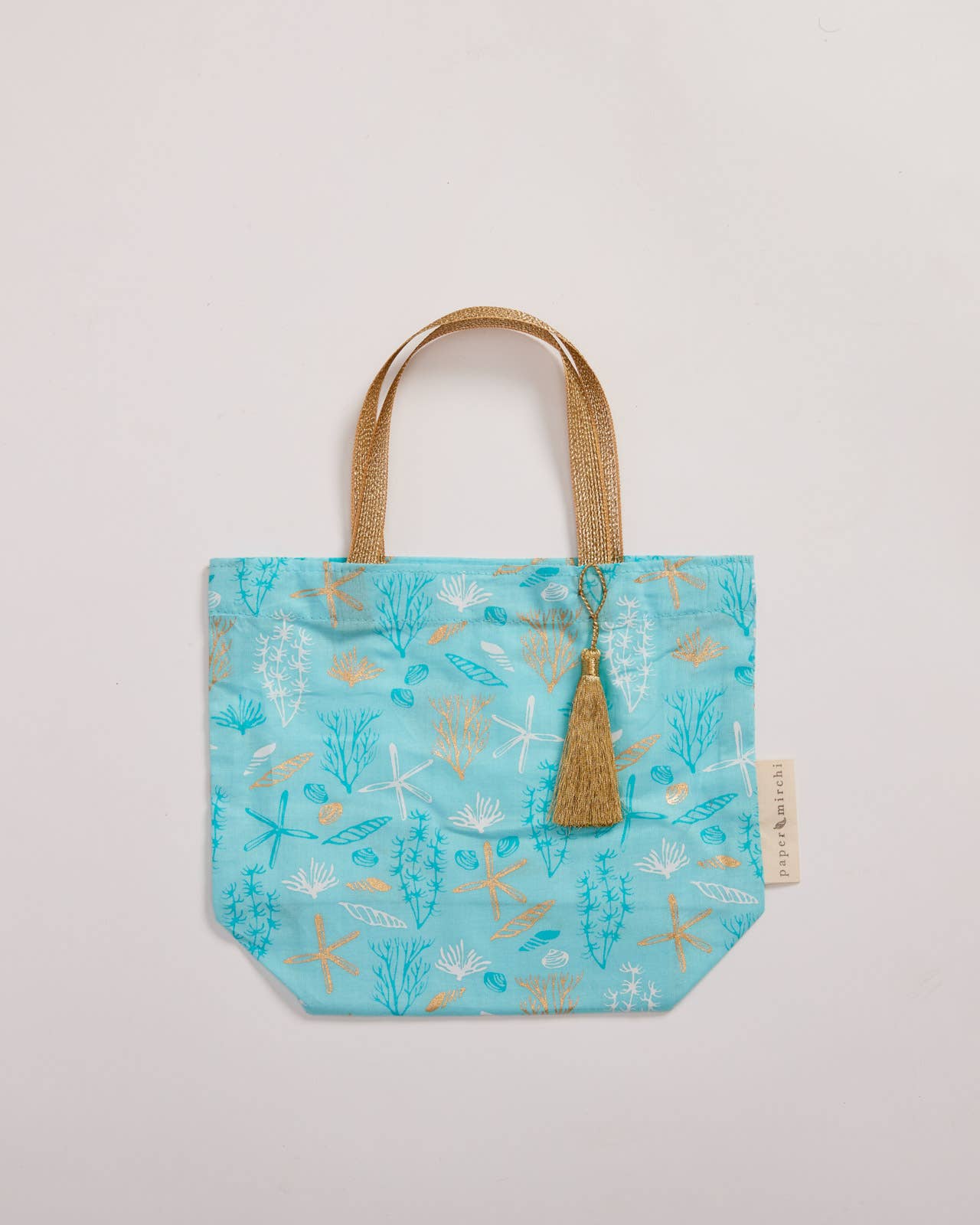 Reusable Fabric Gift Bags Tote Style - Hand-Block Printed Medium - H19cm x W23cm x D9cm / Safari
