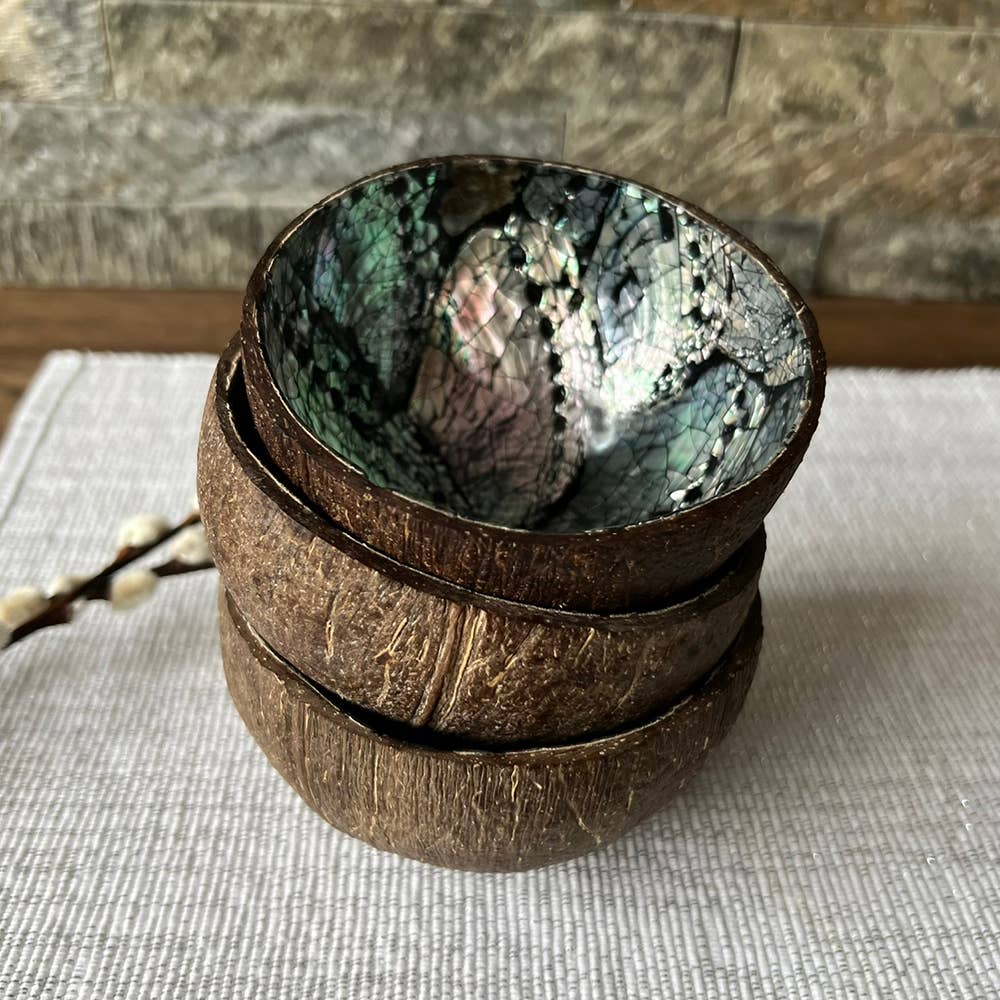 Coconut Shell Bowl with Abalone Inlay