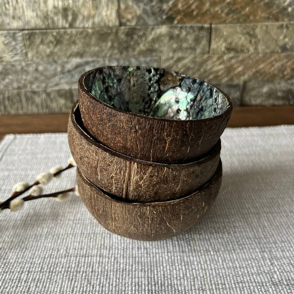 Coconut Shell Bowl with Abalone Inlay