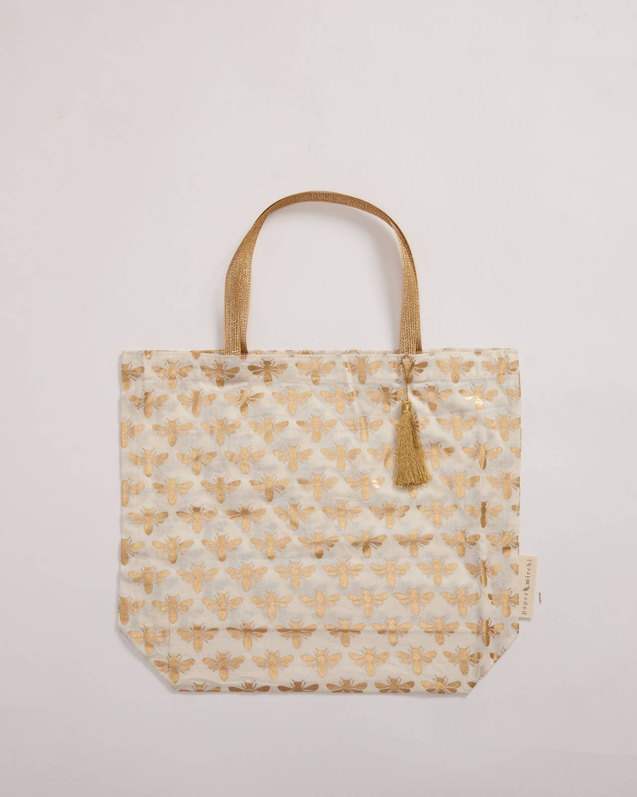 Reusable Fabric Gift Bags Tote Style - Hand-Block Printed Medium - H19cm x W23cm x D9cm / Safari