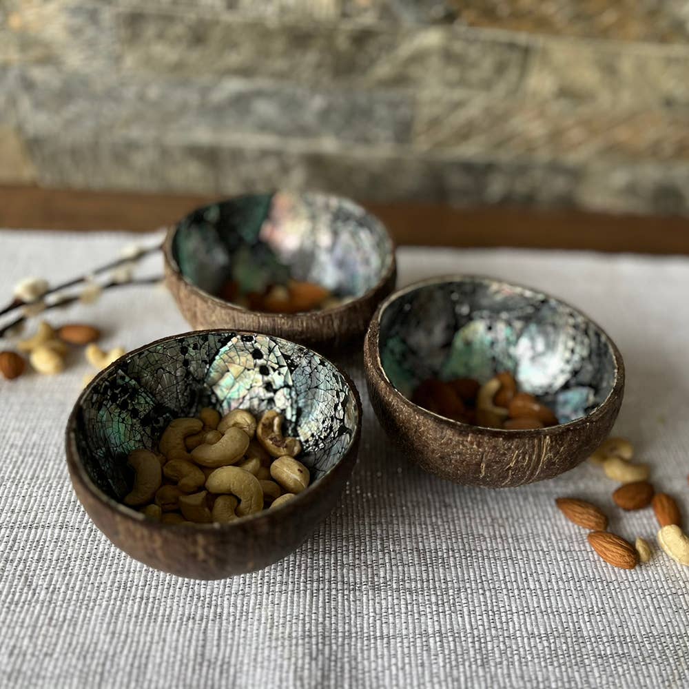 Coconut Shell Bowl with Abalone Inlay