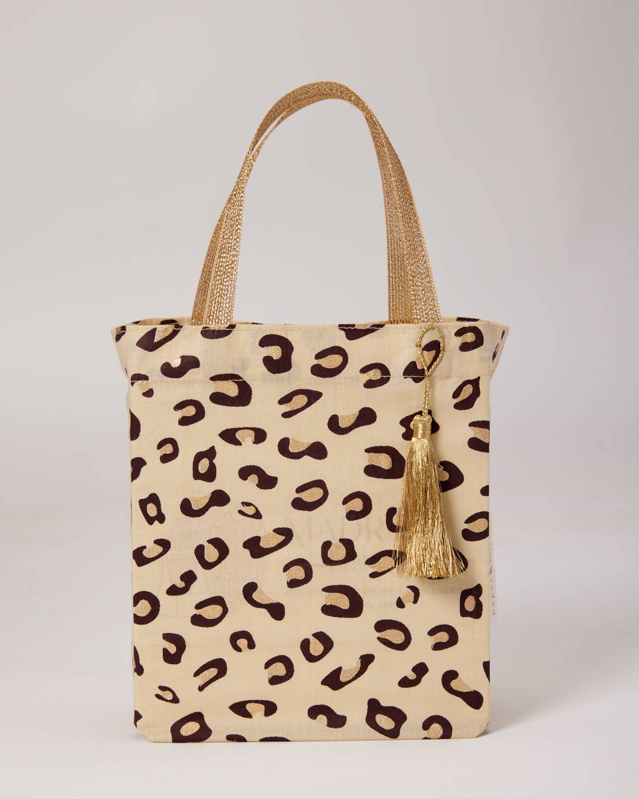 Reusable Fabric Gift Bags Tote Style - Hand-Block Printed Medium - H19cm x W23cm x D9cm / Safari