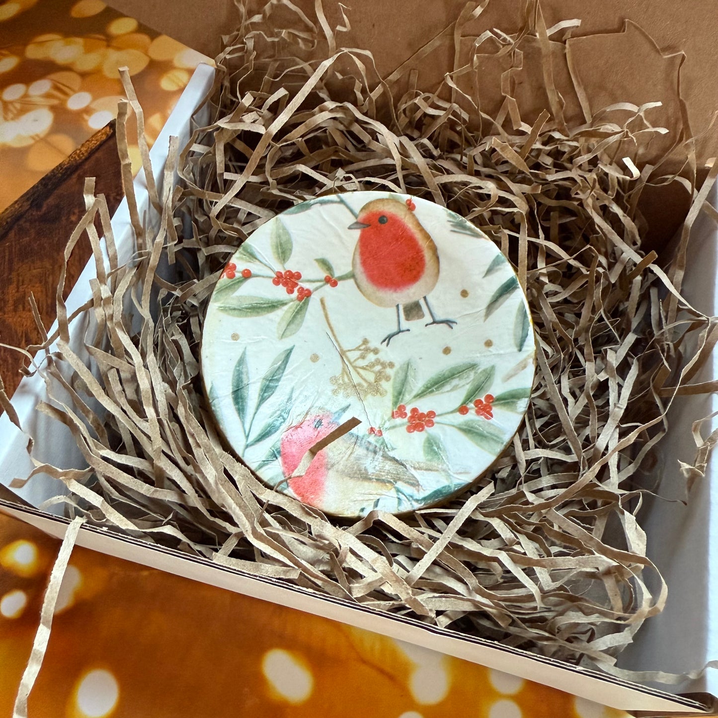 Handmade and Decorated Christmas Robin Trinket Dish, Ceramic Jewellery Tray