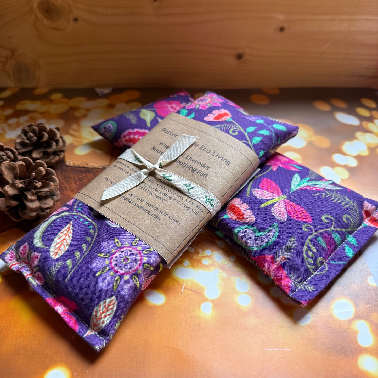 Purple Floral Fabric Reusable Wheat and Lavender Heat or Chill Pad |Heat Packs | Weighted Aromatherapy Eye Pillow