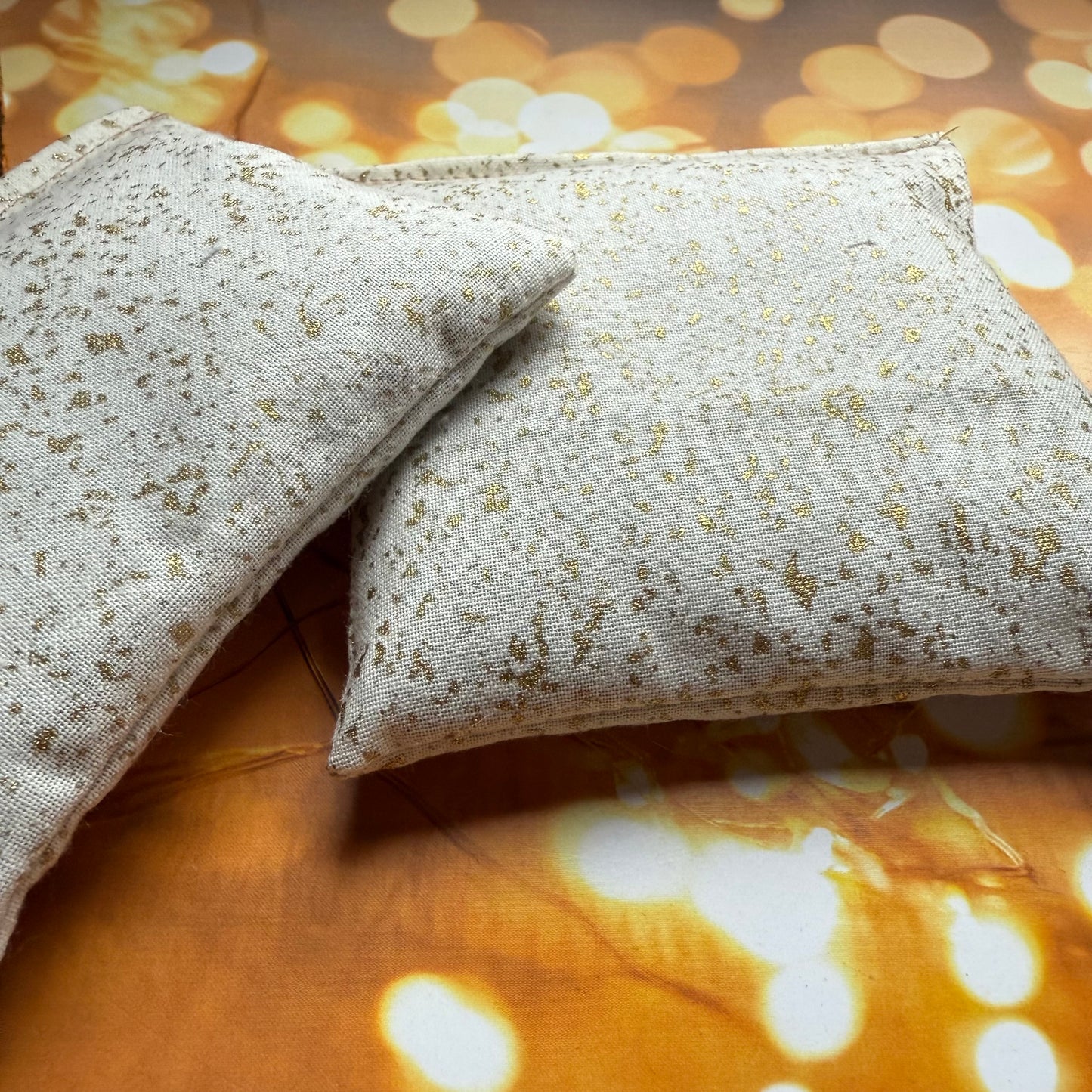 2 x Christmas Gold Fabric Kentish Lavender Bags Handmade in UK | Eco Air Freshener and Drawer Scents