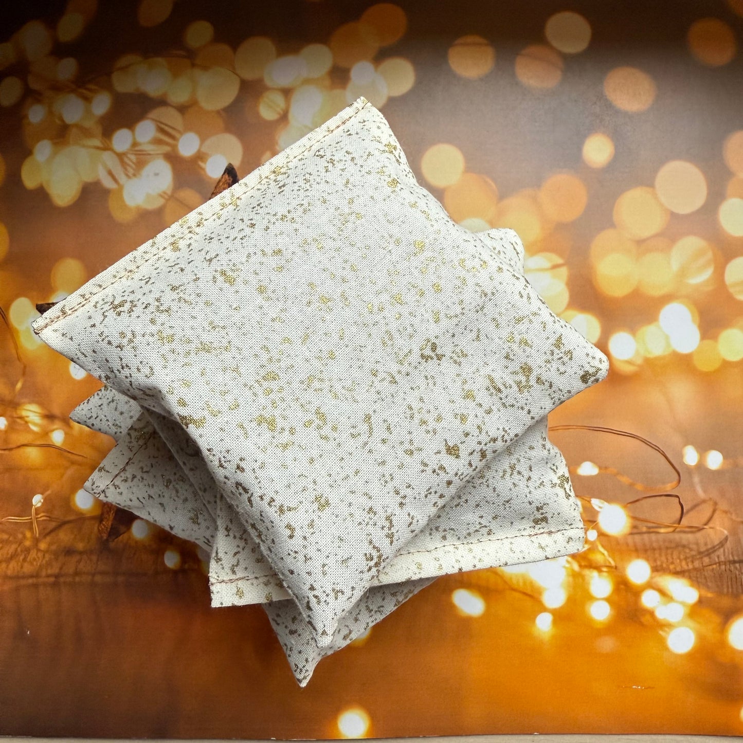 2 x Christmas Gold Fabric Kentish Lavender Bags Handmade in UK | Eco Air Freshener and Drawer Scents