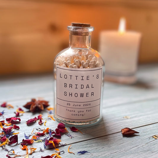 Personalisable Luxury Glass Jar of Long Matches 10cm x 5.5cm, Wedding Gift, Airbnb Gift, New House Gift, Anniversary Gift