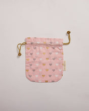 Load image into Gallery viewer, Reusable Fabric Gift Bags Double Drawstring - Hand Blocked Printed - Large - H33cm x W29cm / Pink Hearts
