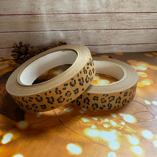 Eco-Friendly Sticky Tape - Leopard Print, Recyclable Compostable and Paper Kids Gift Tape - 50 meter, Fun Christmas Kraft Tape, Eco Packaging Tape - Leopard Print