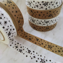 Load image into Gallery viewer, Eco-Friendly Sticky Tape - Recyclable Compostable and Paper Christmas Gift Tape - 50 meter, Fun Christmas Kraft Tape, Eco Packaging Tape - Stars on White Paper Design
