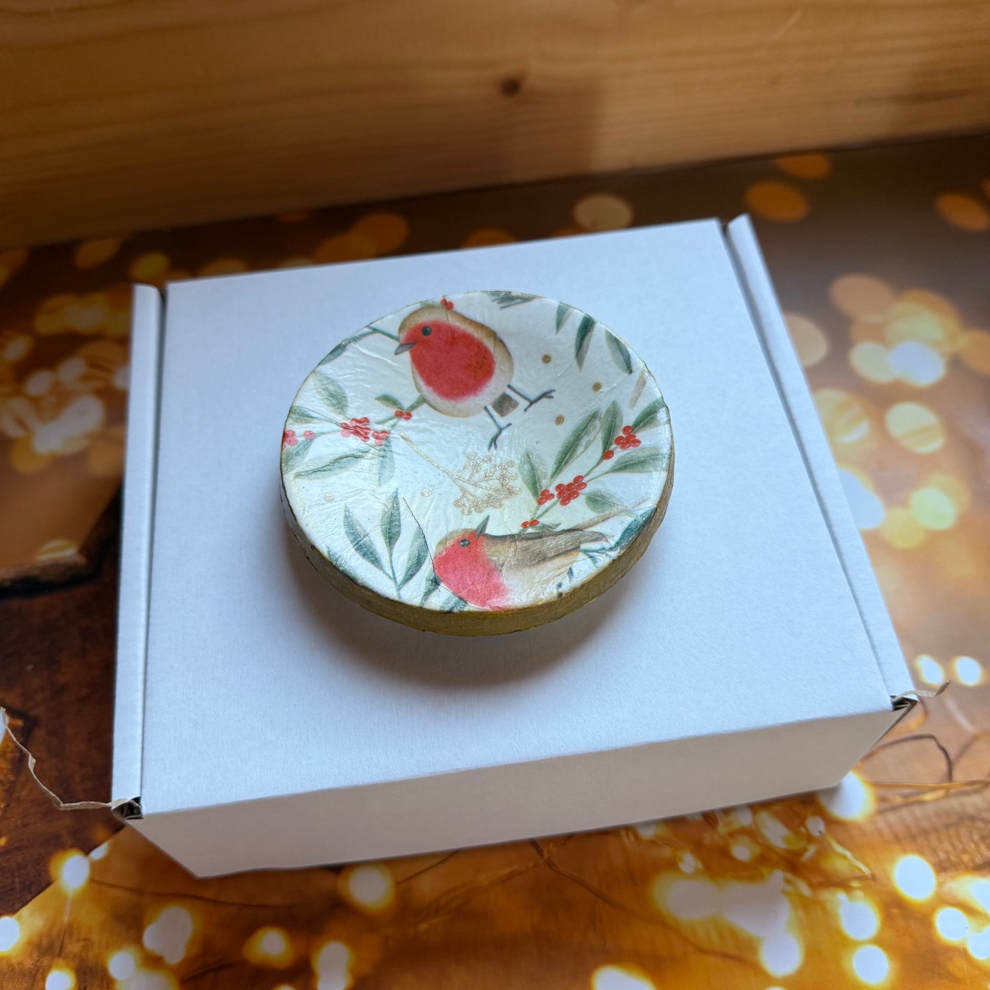 Handmade and Decorated Christmas Robin Trinket Dish, Ceramic Jewellery Tray