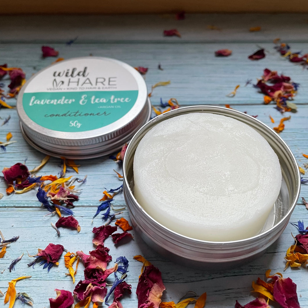 Wild & Hare Vegan, UK Made and Cruelty Free Lavender and Tea Tree Solid Hair Conditioner- 50g