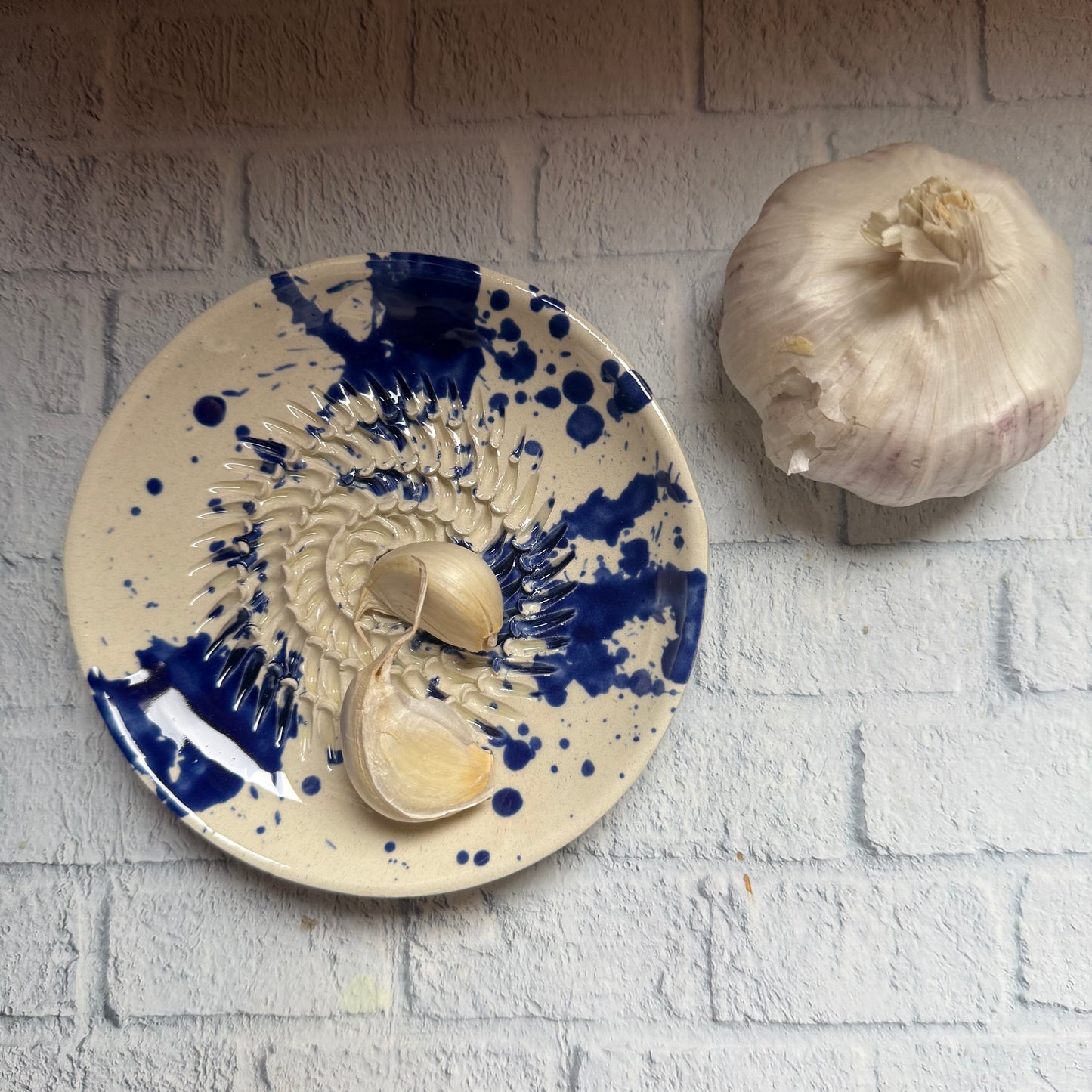 Handmade Ceramic Garlic, Ginger and Vegetable Grater Plate and with Brush (Optional), Garlic Grater Plate