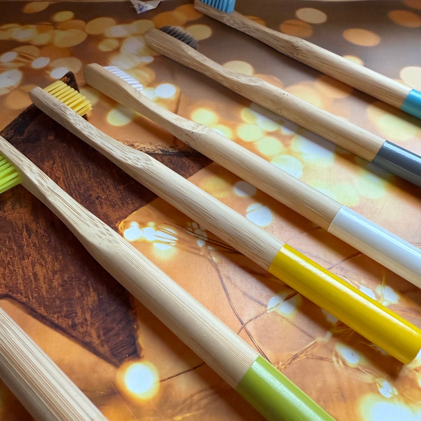 Family Set of 6 Stylist Bamboo Toothbrushes each with a separate coloured handle for easy identification