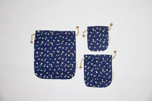 Load image into Gallery viewer, Reusable Fabric Gift Bags Double Drawstring - Hand Block Printed - Medium - H23cm x W19cm / Gold Frost

