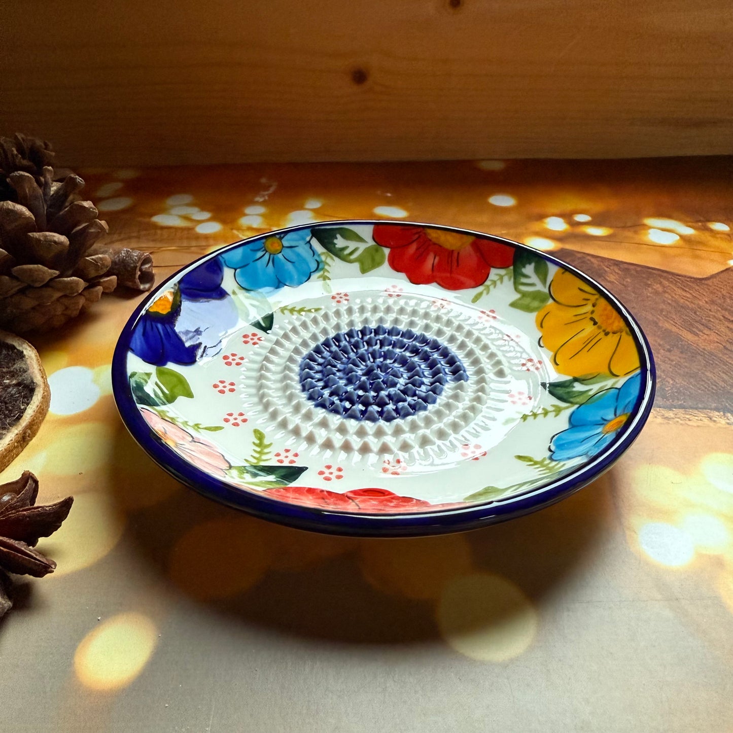 Anemone Design Ceramic Garlic, Ginger and Vegetable Grater Plate and with Brush (Optional), Garlic Grater Plate