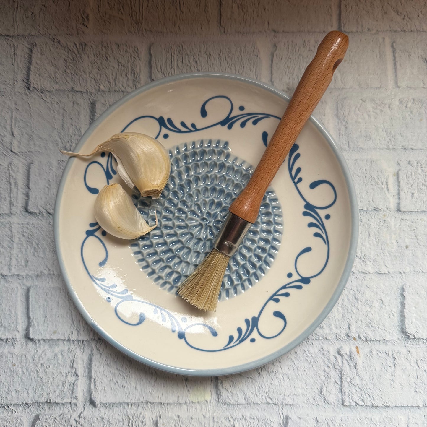 Handmade Ceramic Garlic, Ginger and Vegetable Grater Plate and with Brush (Optional), Garlic Grater Plate