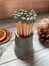 Load image into Gallery viewer, Hand-thrown Match Pot and Strike, Matches and Strike Pad, Multi-Coloured Extra Long Matches, Gift for Candle Lovers, Matchstick Pot
