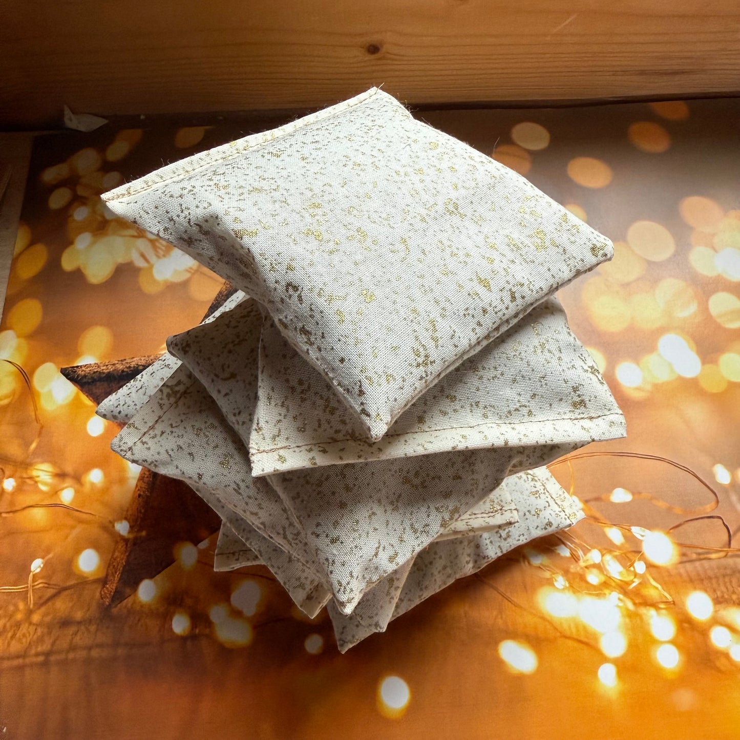 2 x Christmas Gold Fabric Kentish Lavender Bags Handmade in UK | Eco Air Freshener and Drawer Scents