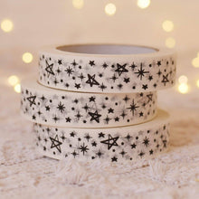 Load image into Gallery viewer, Eco-Friendly Sticky Tape - Recyclable Compostable and Paper Christmas Gift Tape - 50 meter, Fun Christmas Kraft Tape, Eco Packaging Tape - Stars on White Paper Design
