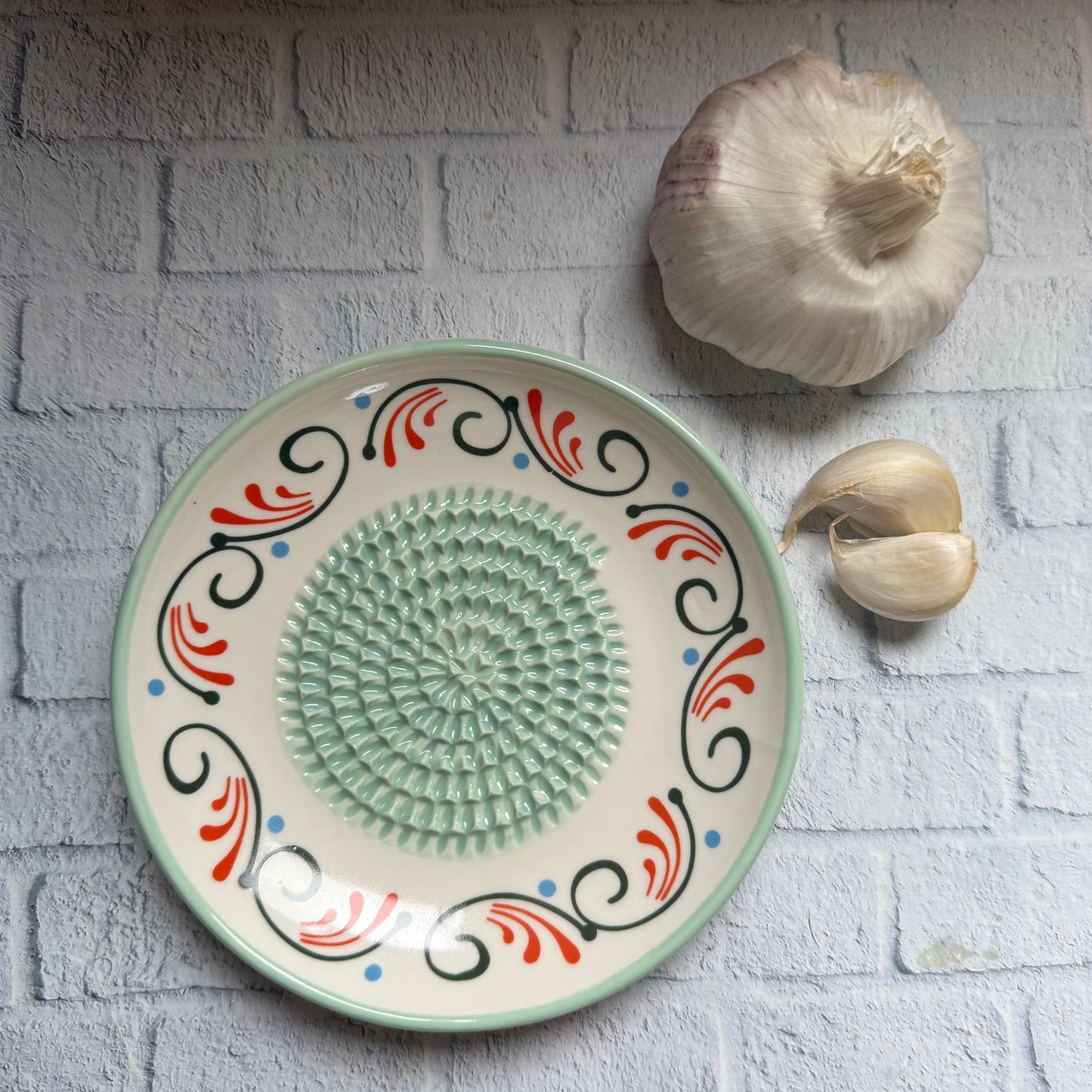 Handmade Ceramic Garlic, Ginger and Vegetable Grater Plate and with Brush (Optional), Garlic Grater Plate