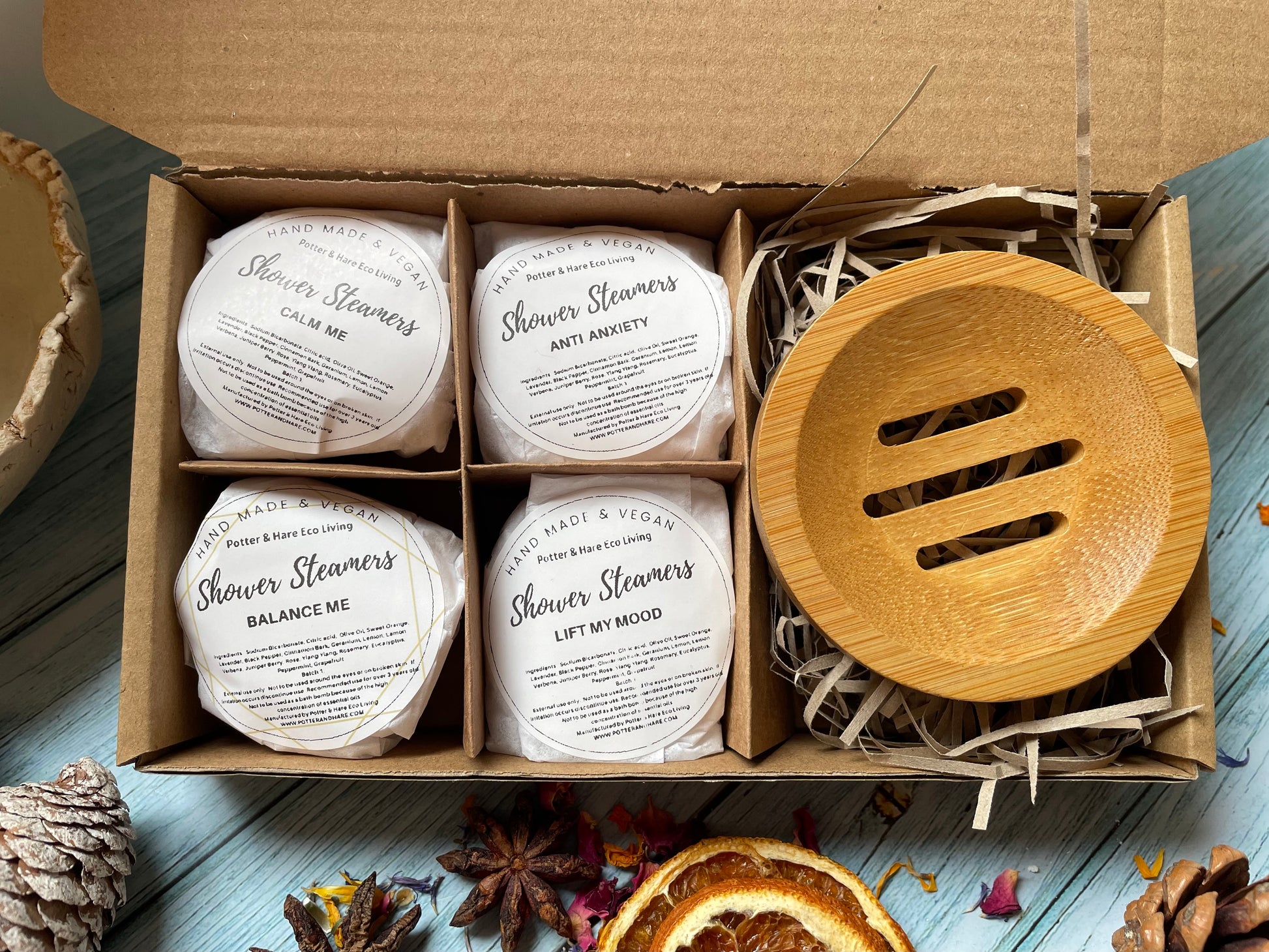 Gift Box of Wrapped Aromatherapy Shower Steamers x 4 + Tray