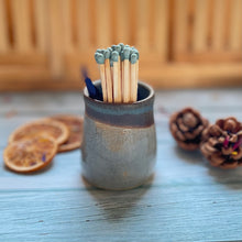 Load image into Gallery viewer, Design 9 Hand-thrown Match Pot and Strike, Matches and Strike Pad, Multi-Coloured Extra Long Matches, Gift for Candle Lovers, Matchstick Pot
