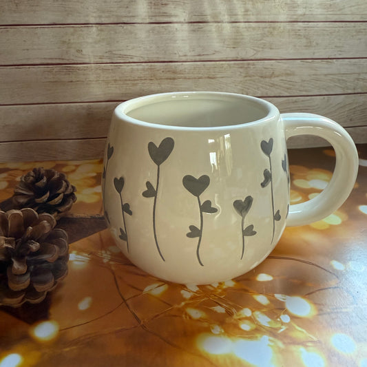 Grey Heart Flowers Mug, 13.5cm