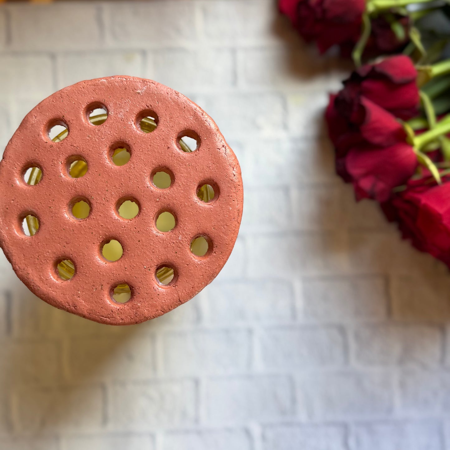 Handmade Terracotta Sparkly Flower Frog: Ceramic Floral Arranging Disc