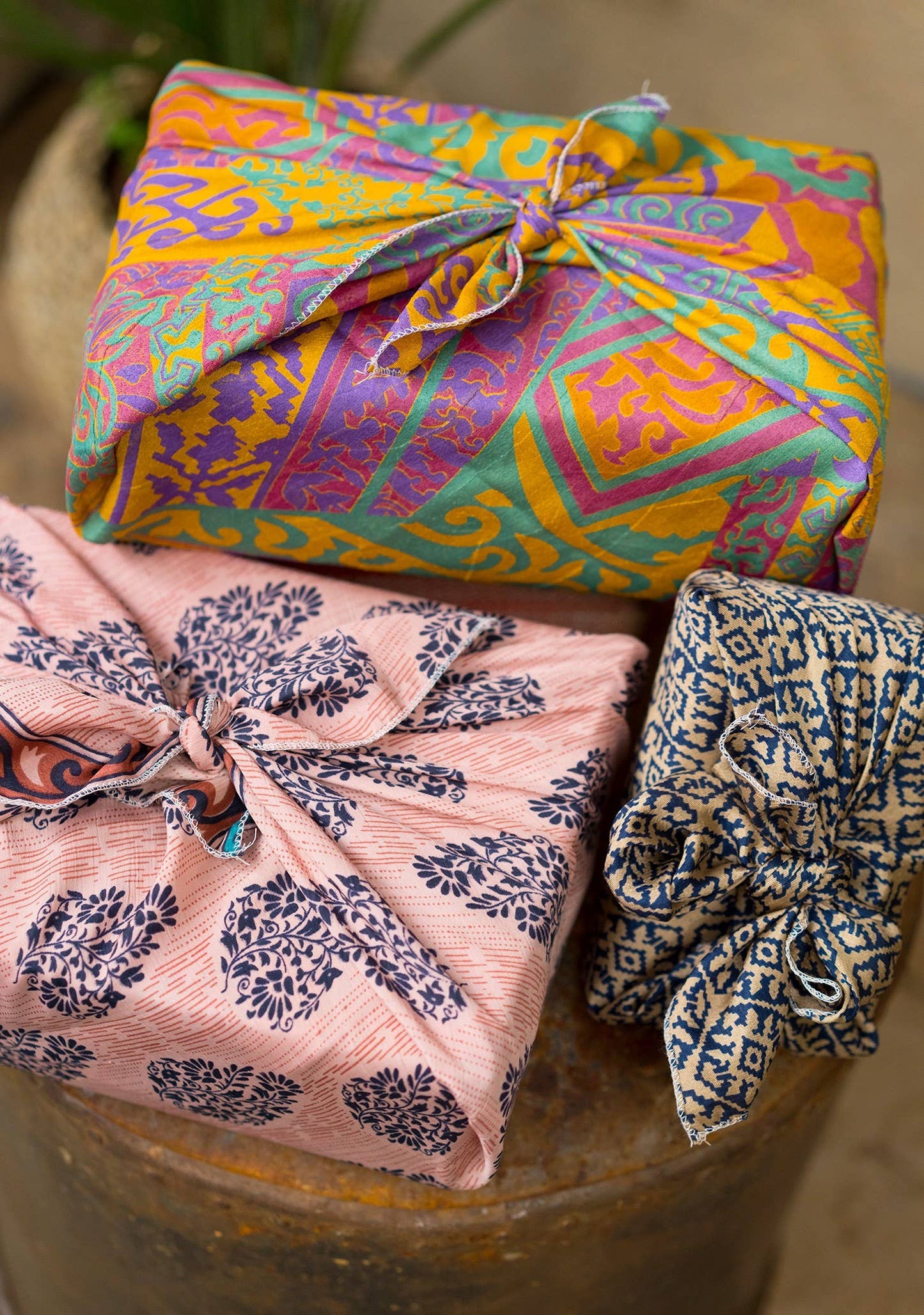 Recycled Sari Gift Wrap - Set of 4 Different Sizes