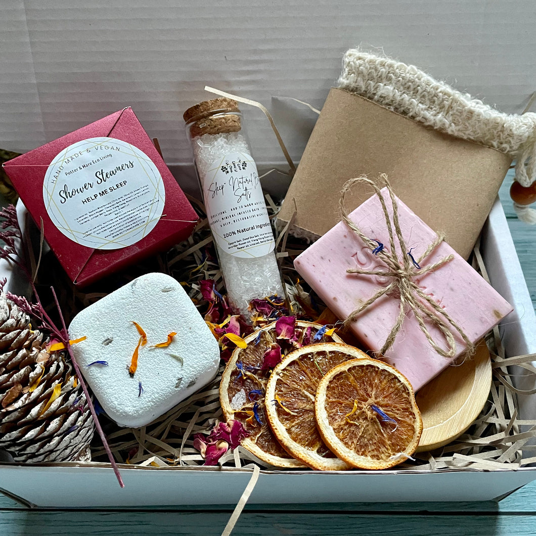 Luxury Pamper Box, Vegan Skincare Shower and Bath Hamper, Handmade Spa Set, Gift Box for Mum, Nan, Unique Mother’s Day