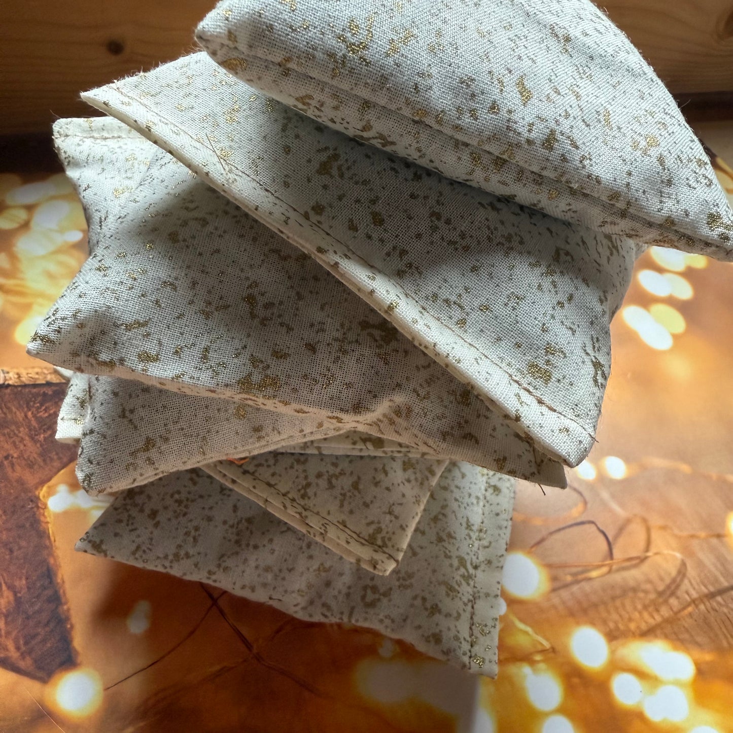 2 x Christmas Gold Fabric Kentish Lavender Bags Handmade in UK | Eco Air Freshener and Drawer Scents