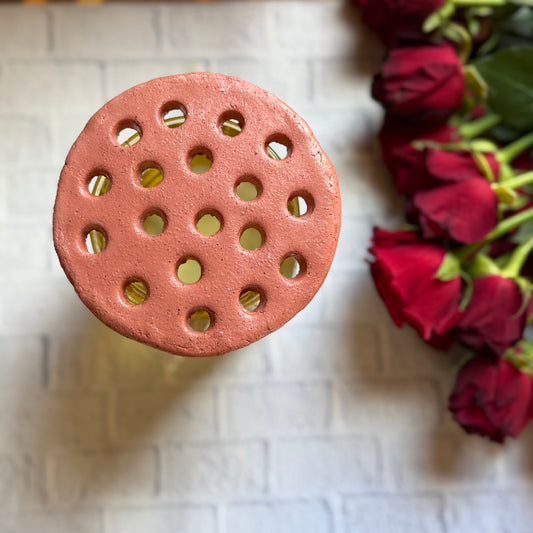 Handmade Terracotta Sparkly Flower Frog: Ceramic Floral Arranging Disc