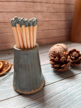 Load image into Gallery viewer, Hand-thrown Match Pot and Strike, Matches and Strike Pad, Multi-Coloured Extra Long Matches, Gift for Candle Lovers, Matchstick Pot
