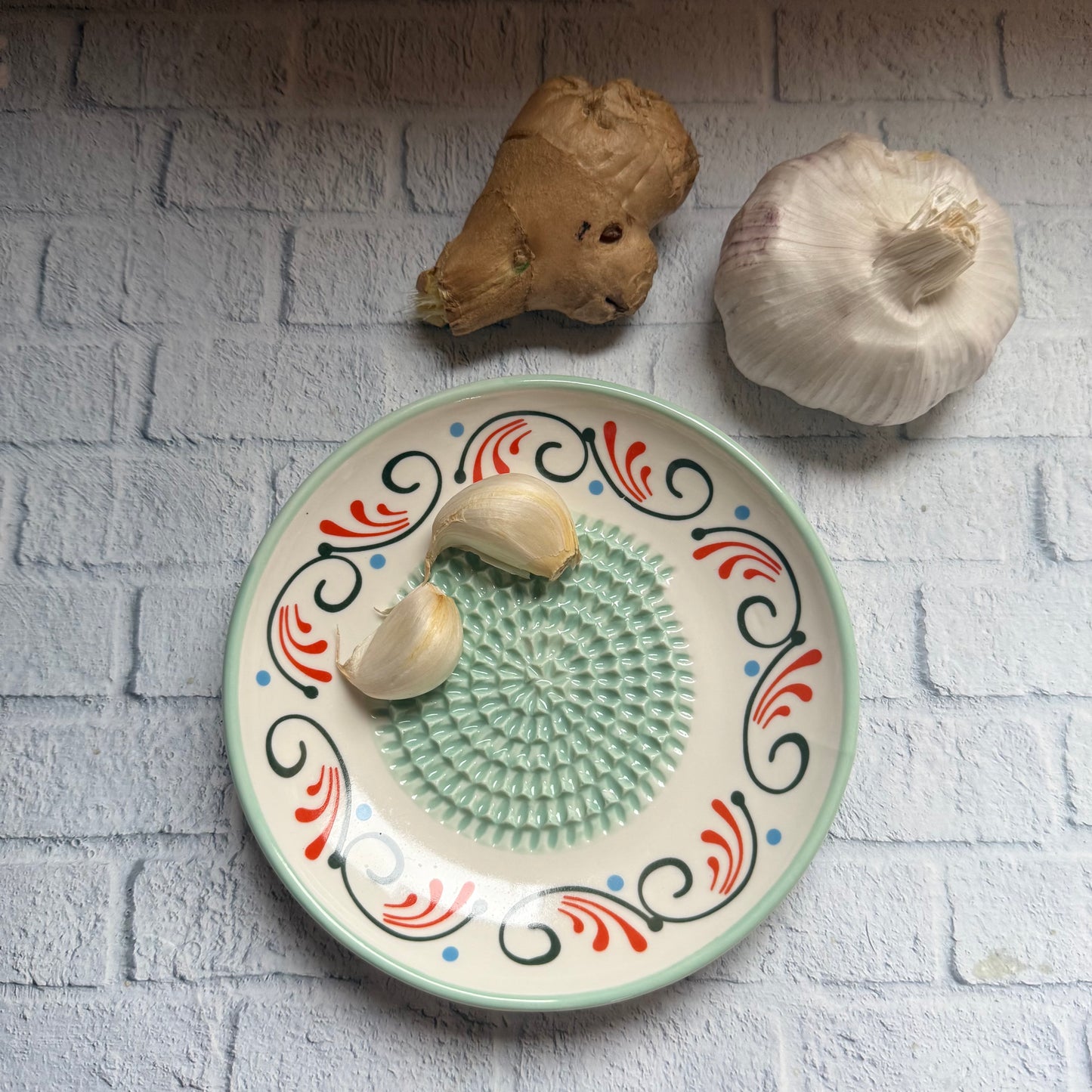 Handmade Ceramic Garlic, Ginger and Vegetable Grater Plate and with Brush (Optional), Garlic Grater Plate