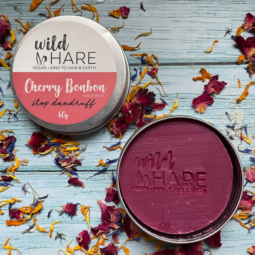 Wild & Hare Vegan, UK Made and Cruelty Free Cherry Bonbon Solid Hair Anti Dandruff Shampoo - 50g