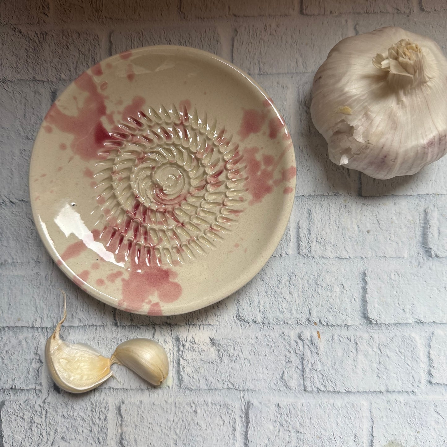 Handmade Ceramic Garlic, Ginger and Vegetable Grater Plate and with Brush (Optional), Garlic Grater Plate
