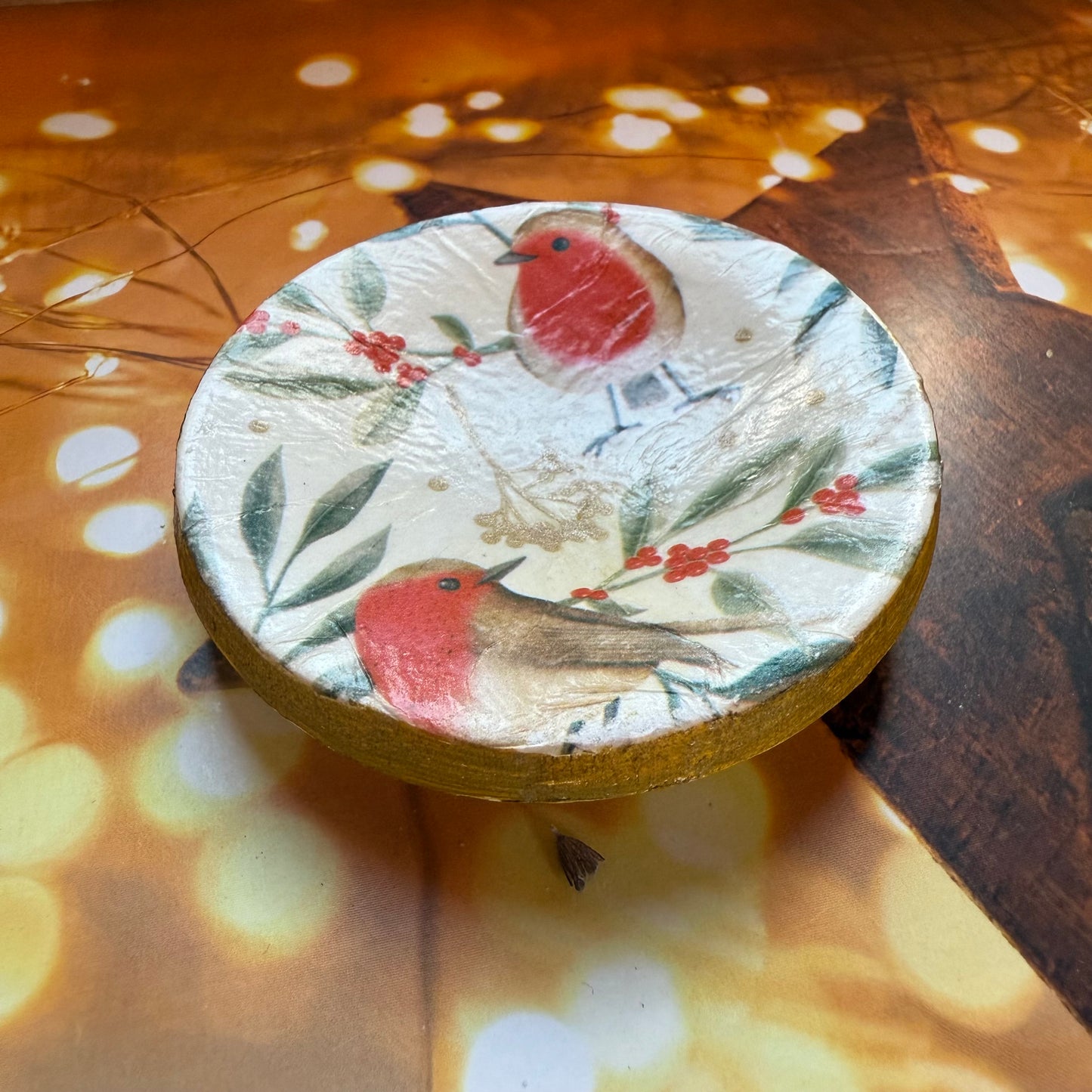 Handmade and Decorated Christmas Robin Trinket Dish, Ceramic Jewellery Tray