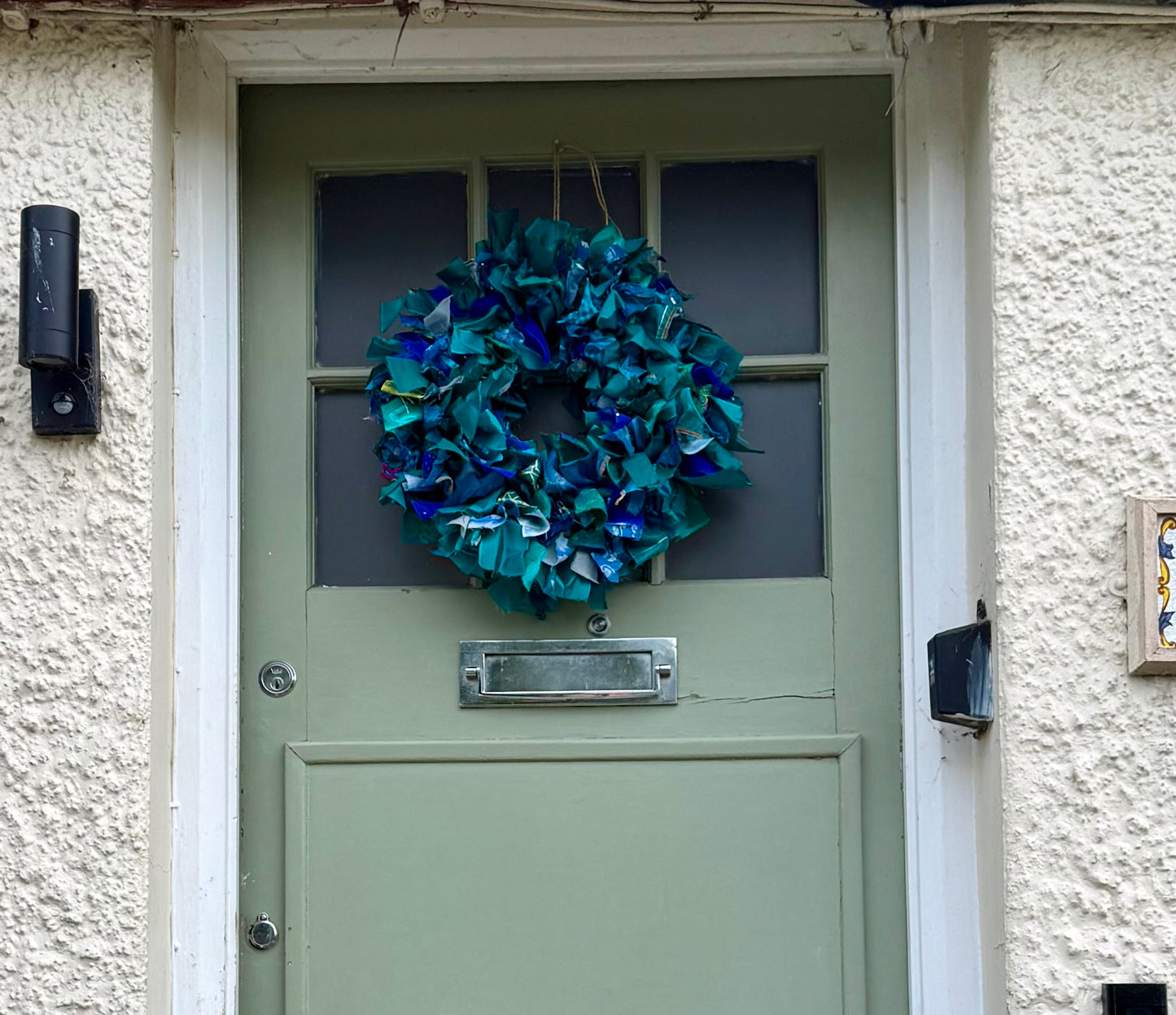 Handmade Upcycled Sari Rag Wreath, Handmade Unusual Christmas Door Wreath