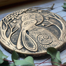 Load image into Gallery viewer, Large Bronze Terracotta Moon-Gazing Hare Plaque by Lisa Parker - 19cm diameter
