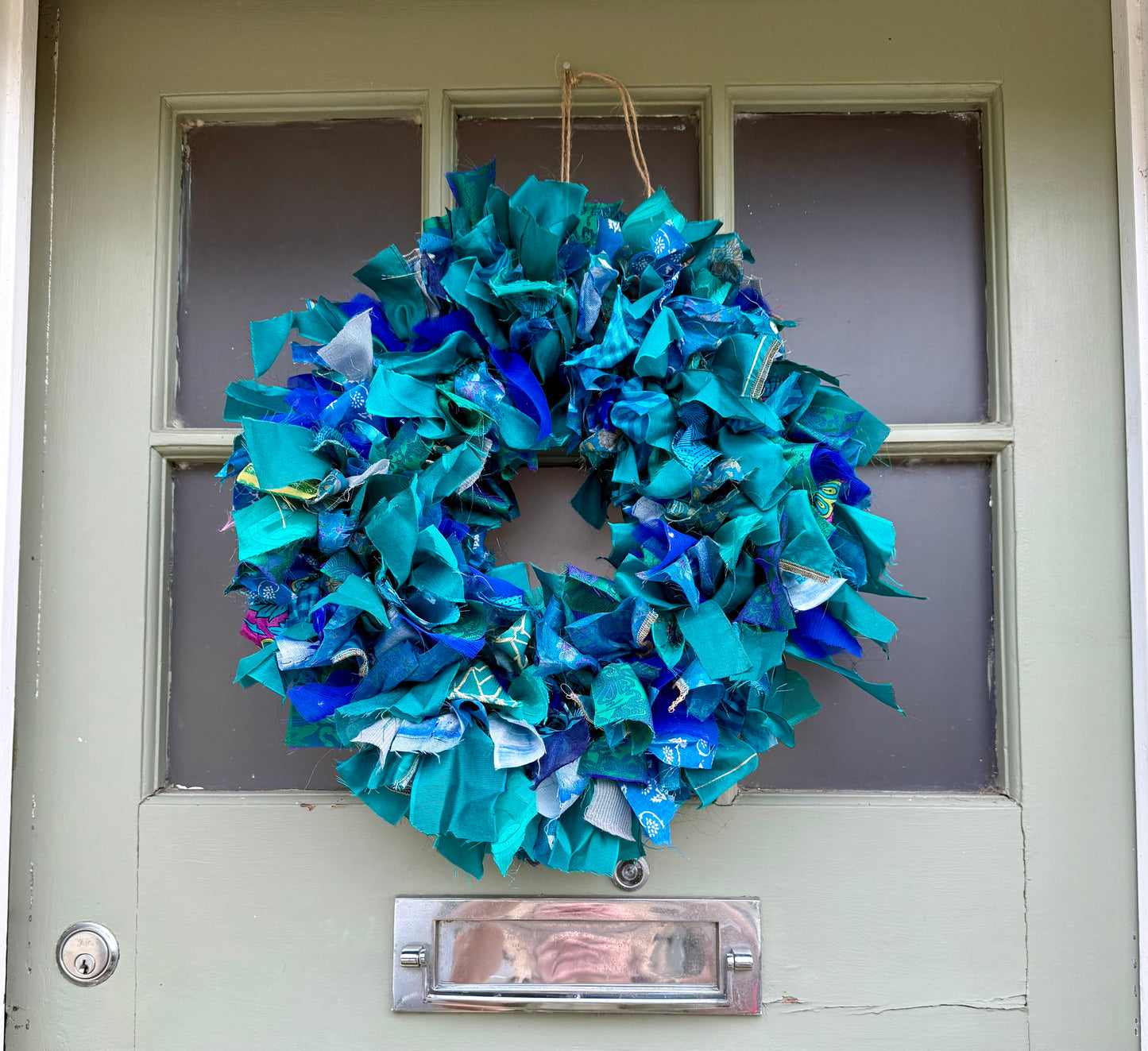 Handmade Upcycled Sari Rag Wreath, Handmade Unusual Christmas Door Wreath