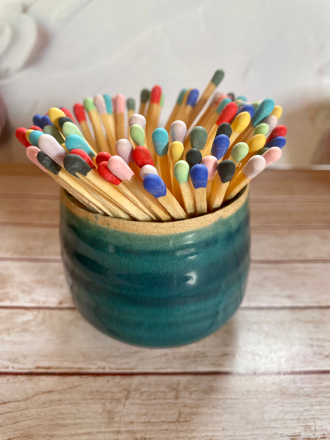 Handmade Ceramic Match Pot and Strike Pad, Rainbow Coloured Extra Long Matches, Gift for Candle Lovers, Wax Melt Gift Ideas, Matchstick Pot - Various Designs
