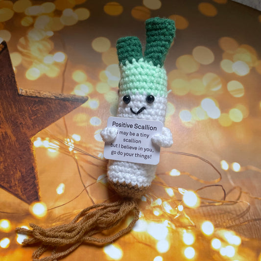 Crochet Positive Spring Onion Scallion - pocket hug for emotional comfort and support