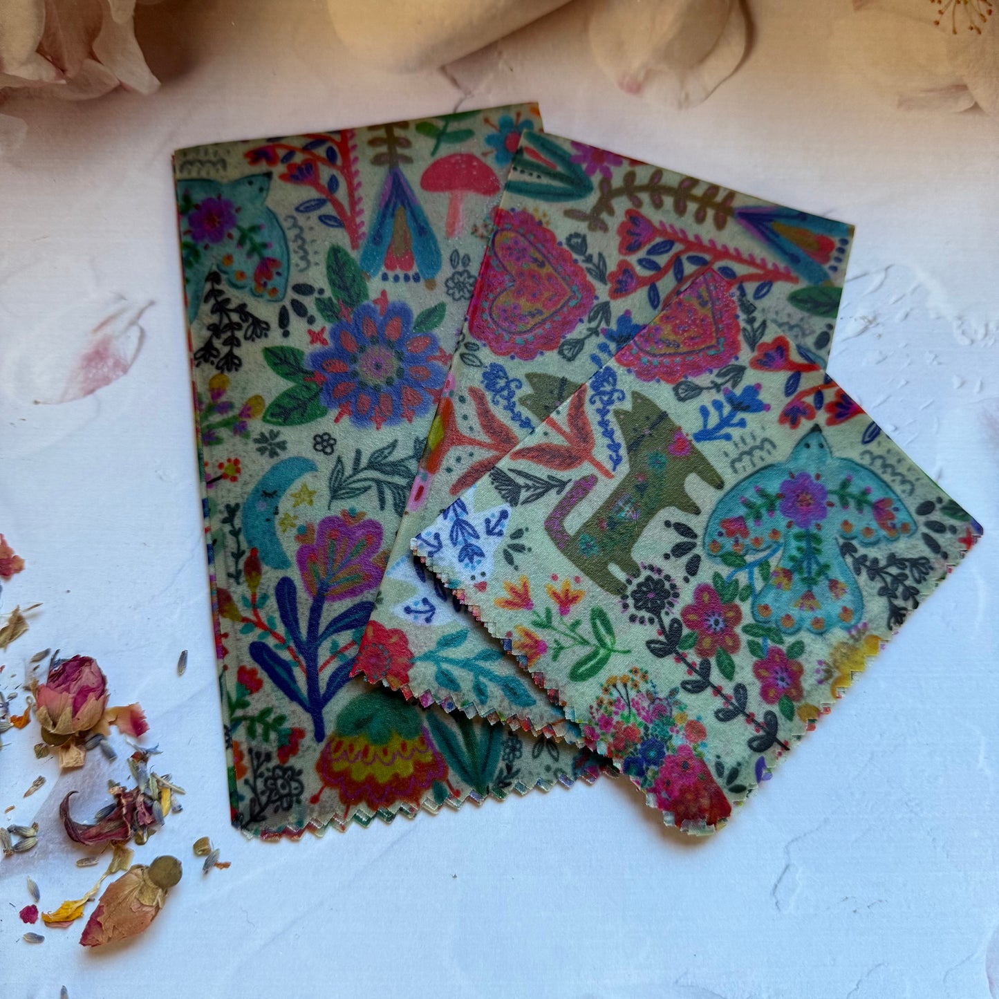 Pretty Print Set of 3 (S,M,L) Beeswax Wraps | Eco Friendly Sandwich Wraps